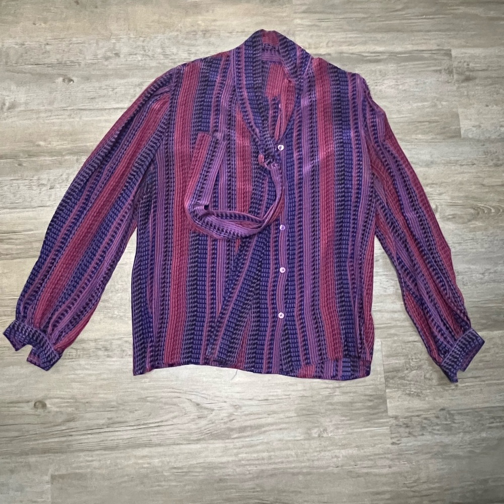 Striped Purple and Pink Button-Up Blouse